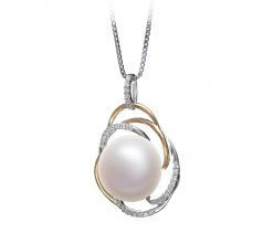 Zina Blanc 12-13mm AA-qualité perles d'eau douce 925/1000 Argent-pendentif en perles
