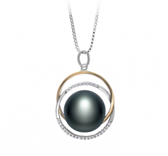 Judith Noir 12-13mm AA-qualité perles d'eau douce 925/1000 Argent-pendentif en perles