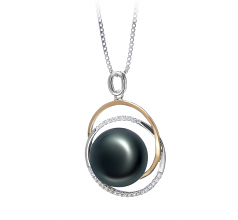Judith Noir 12-13mm AA-qualité perles d'eau douce 925/1000 Argent-pendentif en perles