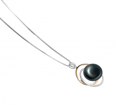 Judith Noir 12-13mm AA-qualité perles d'eau douce 925/1000 Argent-pendentif en perles