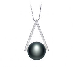 Triangle Noir 12-13mm AA-qualité perles d'eau douce 925/1000 Argent-pendentif en perles