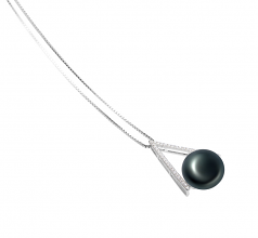 Triangle Noir 12-13mm AA-qualité perles d'eau douce 925/1000 Argent-pendentif en perles