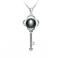 Clé Noir 8-9mm AAA-qualité perles d'eau douce 925/1000 Argent-pendentif en perles