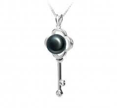 Clé Noir 8-9mm AAA-qualité perles d'eau douce 925/1000 Argent-pendentif en perles