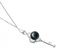 Clé Noir 8-9mm AAA-qualité perles d'eau douce 925/1000 Argent-pendentif en perles
