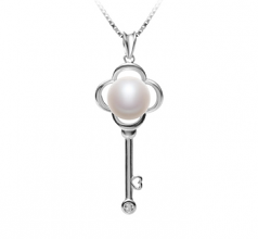 Clé Blanc 8-9mm AAA-qualité perles d'eau douce 925/1000 Argent-pendentif en perles