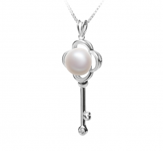 Clé Blanc 8-9mm AAA-qualité perles d'eau douce 925/1000 Argent-pendentif en perles