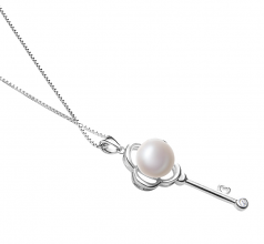 Clé Blanc 8-9mm AAA-qualité perles d'eau douce 925/1000 Argent-pendentif en perles