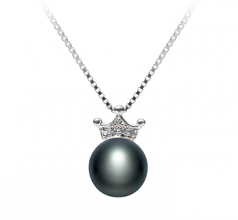 Crown Noir 8-9mm AAA-qualité perles d'eau douce 925/1000 Argent-pendentif en perles