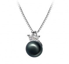 Crown Noir 8-9mm AAA-qualité perles d'eau douce 925/1000 Argent-pendentif en perles