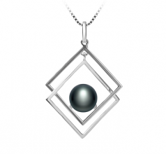 Lilian Noir 8-9mm AAA-qualité perles d'eau douce 925/1000 Argent-pendentif en perles
