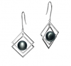 Lilian Noir 8-9mm AAA-qualité perles d'eau douce 925/1000 Argent-Boucles d'oreilles en perles