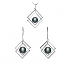 Lilian Noir 8-9mm AAA-qualité perles d'eau douce 925/1000 Argent-un set en perles