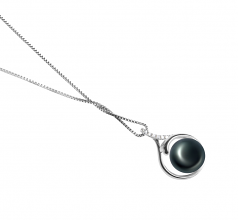 Daiya Noir 10-11mm AAA-qualité perles d'eau douce 925/1000 Argent-pendentif en perles