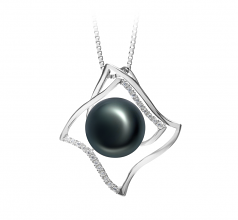 Freda Noir 10-11mm AAA-qualité perles d'eau douce 925/1000 Argent-pendentif en perles