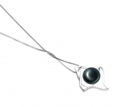 Freda Noir 10-11mm AAA-qualité perles d'eau douce 925/1000 Argent-pendentif en perles