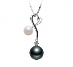 Anita Noir et Blanc 5-8mm AAAA-qualité perles d'eau douce 925/1000 Argent-pendentif en perles