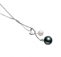 Anita Noir et Blanc 5-8mm AAAA-qualité perles d'eau douce 925/1000 Argent-pendentif en perles