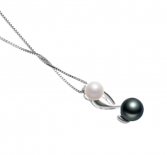 Bailey Blanc et Noir 5-8mm AAAA-qualité perles d'eau douce 925/1000 Argent-pendentif en perles