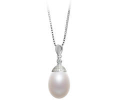 Kaylee Blanc 10-11mm AA - Drop-qualité perles d'eau douce 925/1000 Argent-pendentif en perles
