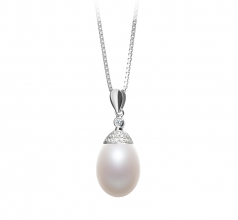 Kaylee Blanc 10-11mm AA - Drop-qualité perles d'eau douce 925/1000 Argent-pendentif en perles