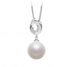 Linda Blanc 10-11mm AAAA-qualité perles d'eau douce 925/1000 Argent-pendentif en perles