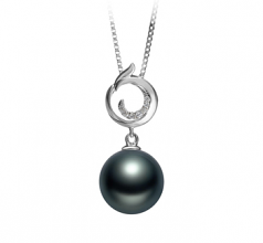 Linda Noir 10-11mm AAA-qualité de Tahiti 925/1000 Argent-pendentif en perles