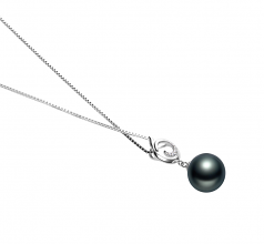 Linda Noir 10-11mm AAA-qualité de Tahiti 925/1000 Argent-pendentif en perles