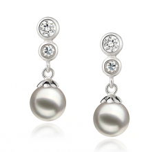 Colleen Blanc 7-8mm AA-qualité Akoya du Japon 925/1000 Argent-Boucles d'oreilles en perles