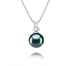 Lauren Noir 9-10mm AAA-qualité de Tahiti 925/1000 Argent-pendentif en perles