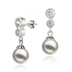 Colleen Blanc 7-8mm AA-qualité Akoya du Japon 925/1000 Argent-Boucles d'oreilles en perles