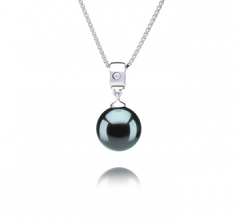 Nicole Noir 9-10mm AAA-qualité de Tahiti 925/1000 Argent-pendentif en perles