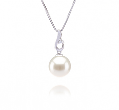 Courtney Blanc 9-10mm AAAA-qualité perles d'eau douce 925/1000 Argent-pendentif en perles