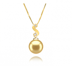 Gisela Or 10-11mm AAA-qualité des Mers du Sud 585/1000 Or Jaune-pendentif en perles