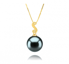 Gisela Noir 10-11mm AAA-qualité de Tahiti 585/1000 Or Jaune-pendentif en perles