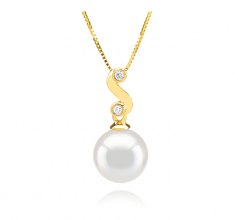 Gisela Blanc 8-9mm AAA-qualité Akoya du Japon 585/1000 Or Jaune-pendentif en perles