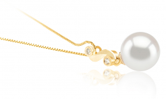 Gisela Blanc 8-9mm AAA-qualité Akoya du Japon 585/1000 Or Jaune-pendentif en perles
