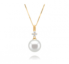 Hilda Blanc 10-11mm AAA-qualité des Mers du Sud 585/1000 Or Jaune-pendentif en perles