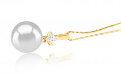 Hilda Blanc 10-11mm AAA-qualité des Mers du Sud 585/1000 Or Jaune-pendentif en perles