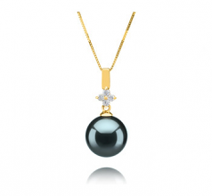 Hilda Noir 10-11mm AAA-qualité de Tahiti 585/1000 Or Jaune-pendentif en perles