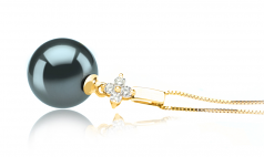 Hilda Noir 10-11mm AAA-qualité de Tahiti 585/1000 Or Jaune-pendentif en perles