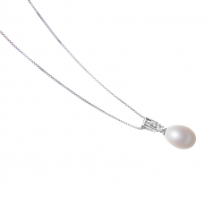 Pomona Blanc 10-11mm AA - Drop-qualité perles d'eau douce 925/1000 Argent-pendentif en perles