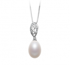 Olina Blanc 10-11mm AA - Drop-qualité perles d'eau douce 925/1000 Argent-pendentif en perles