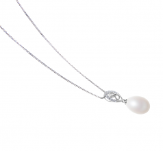 Olina Blanc 10-11mm AA - Drop-qualité perles d'eau douce 925/1000 Argent-pendentif en perles