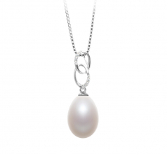 Rabia Blanc 10-11mm AA - Drop-qualité perles d'eau douce 925/1000 Argent-pendentif en perles