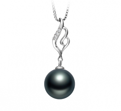 Loretta Noir 10-11mm AAA-qualité de Tahiti 925/1000 Argent-pendentif en perles