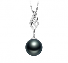 Loretta Noir 10-11mm AAA-qualité de Tahiti 925/1000 Argent-pendentif en perles