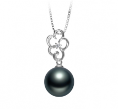 Hilary Noir 10-11mm AAA-qualité de Tahiti 925/1000 Argent-pendentif en perles