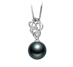 Hilary Noir 10-11mm AAA-qualité de Tahiti 925/1000 Argent-pendentif en perles