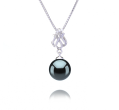Merina Noir 9-10mm AAA-qualité de Tahiti 925/1000 Argent-pendentif en perles